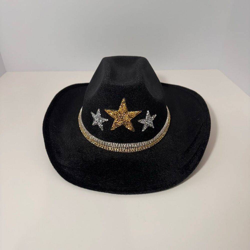 Cowgirl Hat Rhinestone-Embellished Stars Black Cowboy Hat Gold Silver | Women